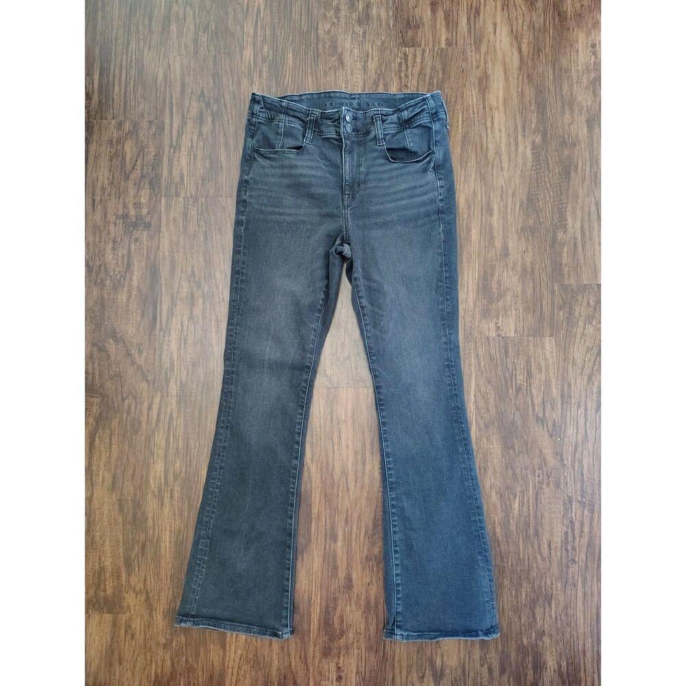 American Eagle High Rise Skinny Kick Flare Black Jeans Women's 8 Short - Picture 2 of 6